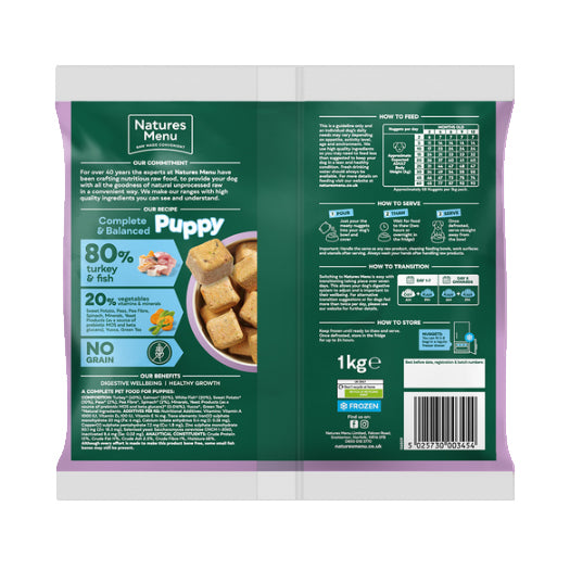 Natures Menu Dog - Complete & Balanced Puppy Nuggets 80/20 Turkey & Fish 1kg