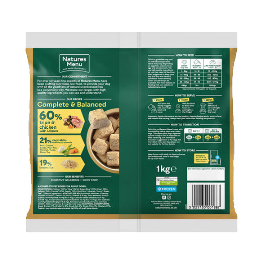 Natures Menu Dog - Complete & Balanced Nuggets 60/40 Tripe & Chicken With Salmon 1kg