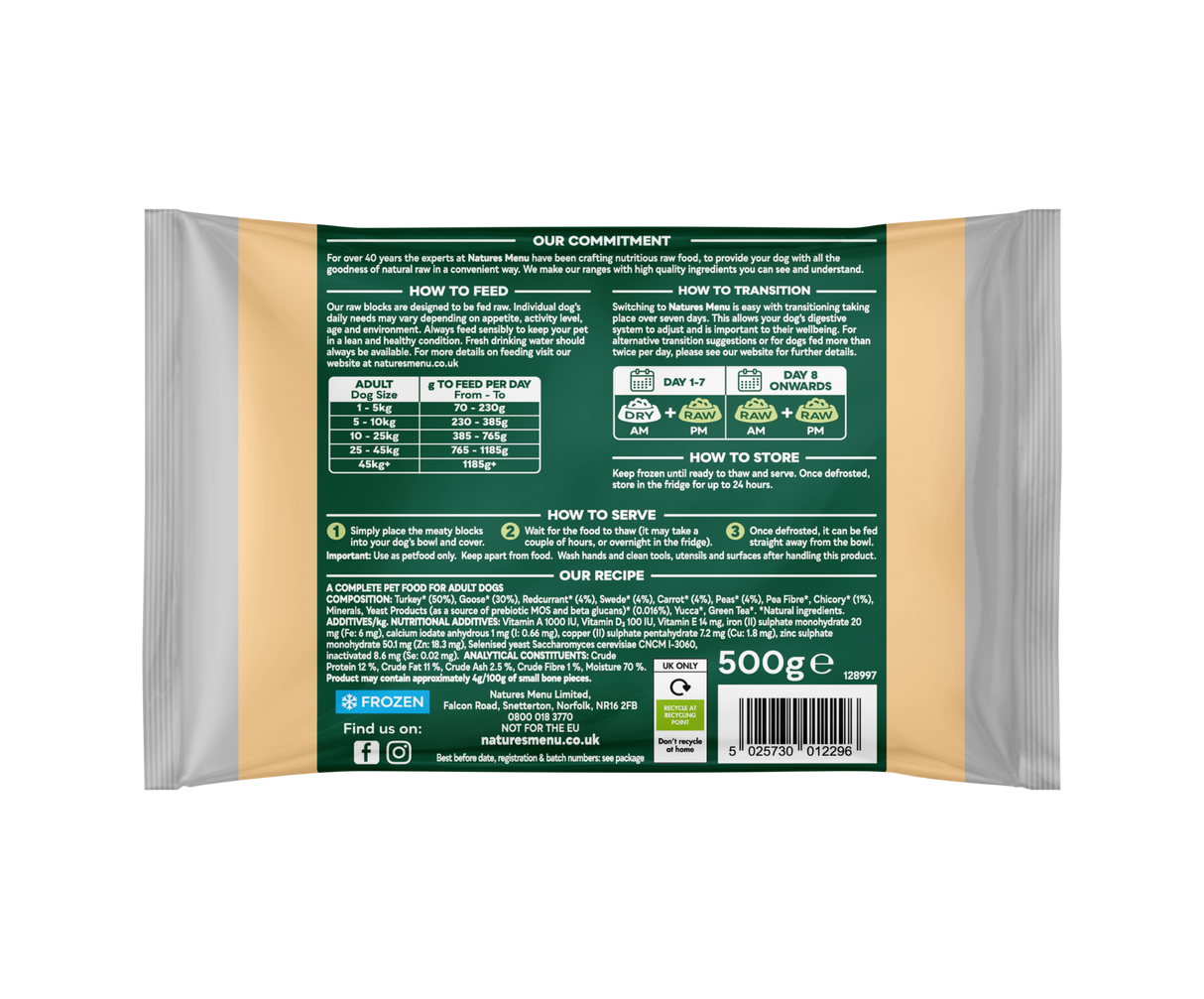Natures Menu Complete & Balanced 80/20 Goose & Turkey Block 500g