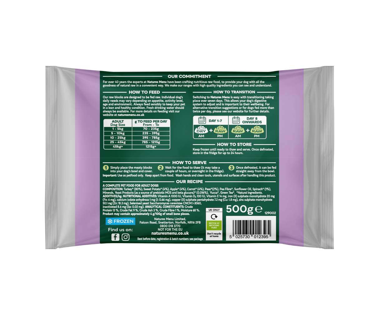 Natures Menu Complete & Balanced 80/20 Turkey Block 500g