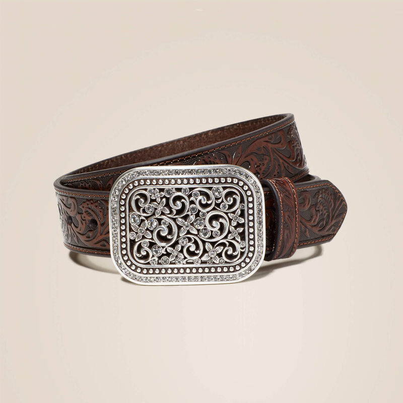 Ariat Womens Rhinestone Fillagree Belt Brown