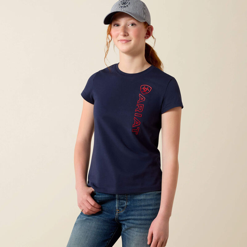 Ariat Youth Vertical Logo SS T-Shirt NavyT / Red
