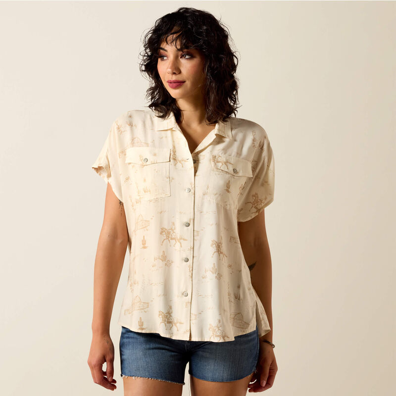 Ariat Womens Badlands SS Shirt Turtledove Ranchscape