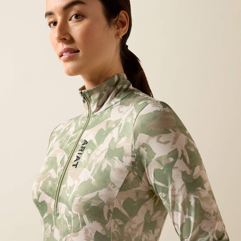 Ariat Womens Lunaveil 1/2 Zip Baselayer Olive Coincide Print