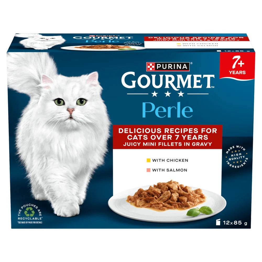 Gourmet Perle Pouch Box Senior 7+ Mini Fillets In Gravy 12x85g