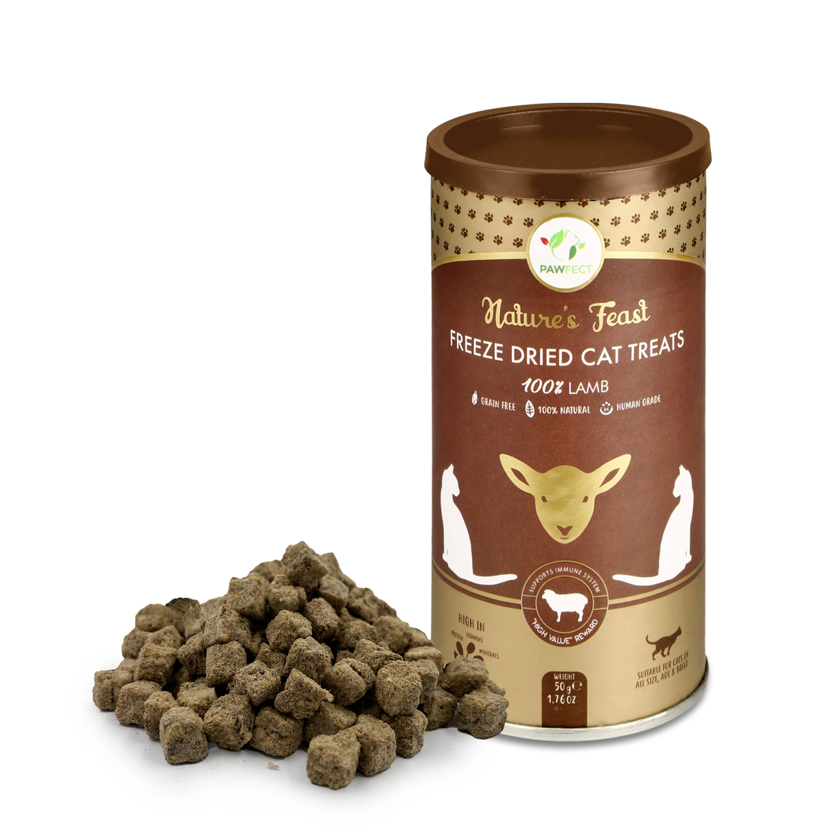 Pawfect Nature's Feast Freeze Dried Cat Treats Lamb Meat 50g