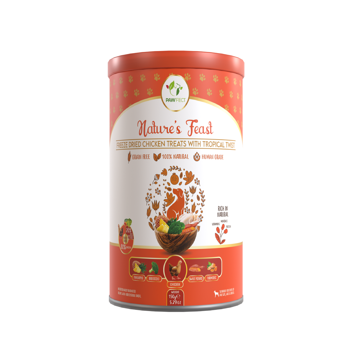 Pawfect Nature's Feast Freeze Dried Dog Treats Chicken With Tropical Twist 150g