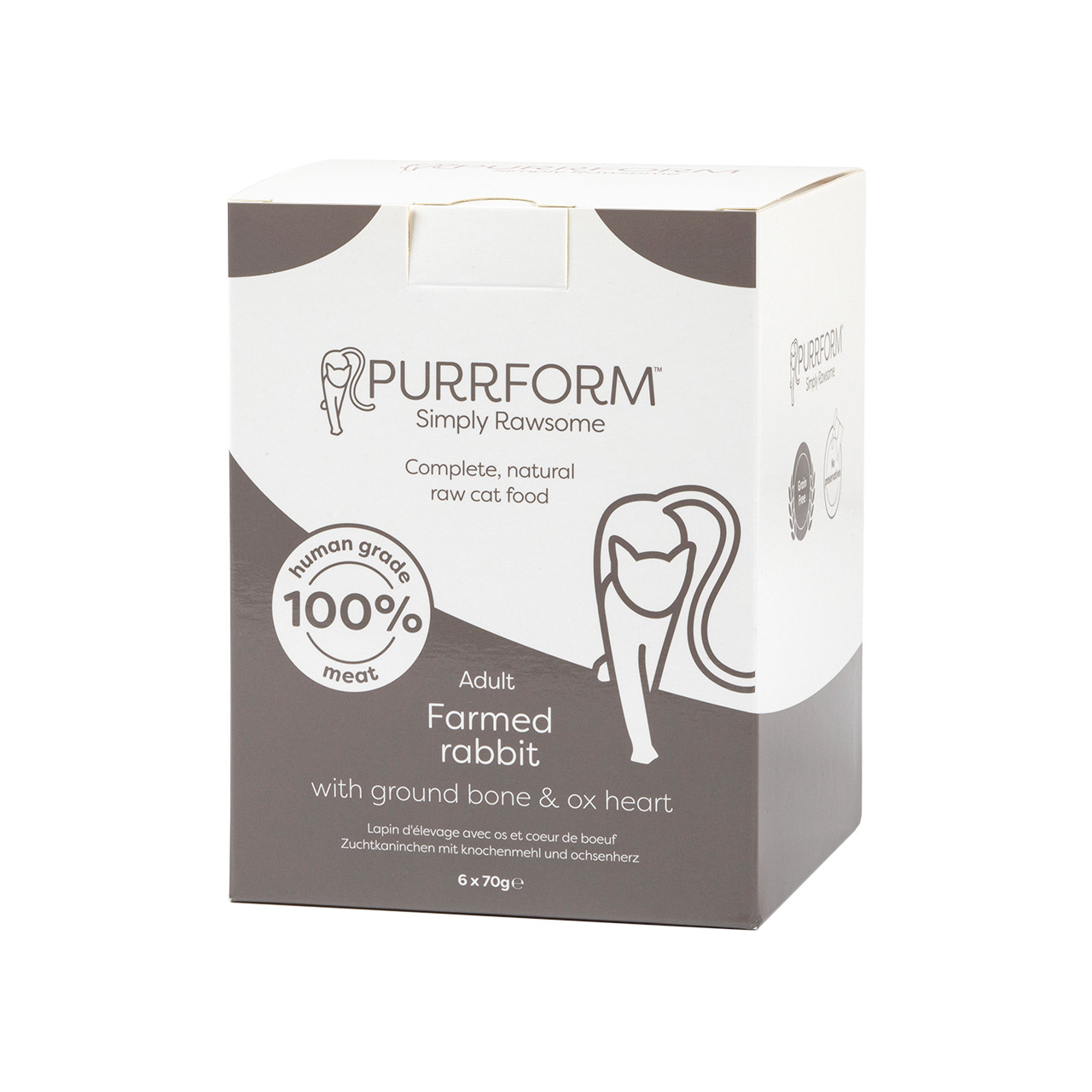 PurrForm Farmed Rabbit with Ground Bone & Ox Heart 6x70g