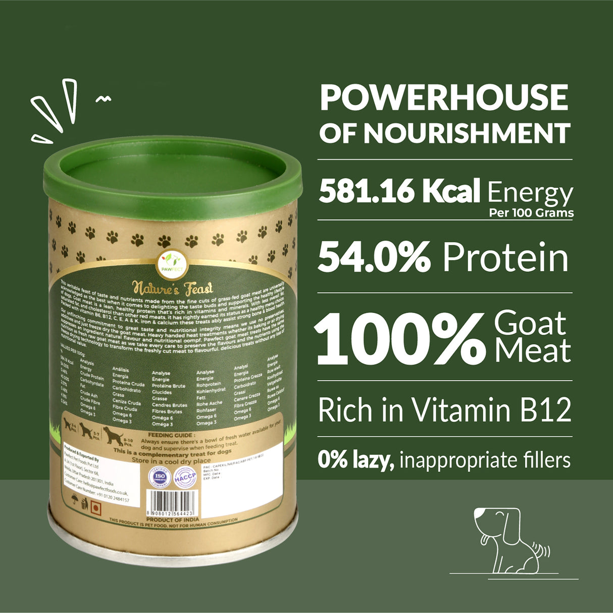 Pawfect Nature's Feast Freeze Dried Dog Treats Goat Meat 50g