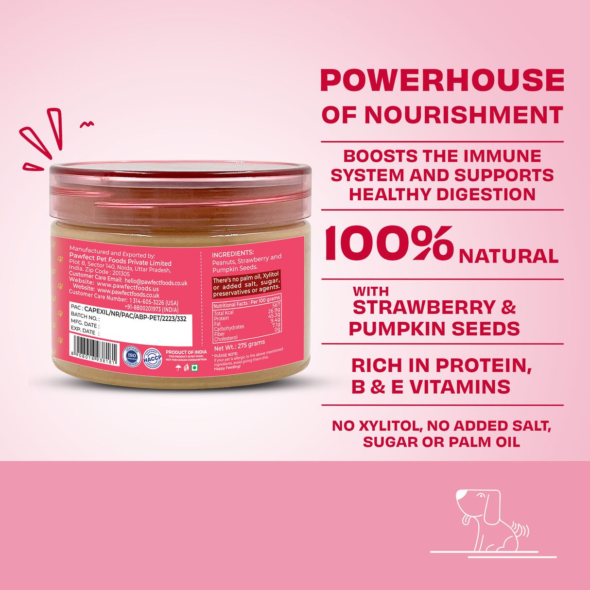 Pawfect Peanut Butter, Strawberry & Pumpkin Seeds 275g