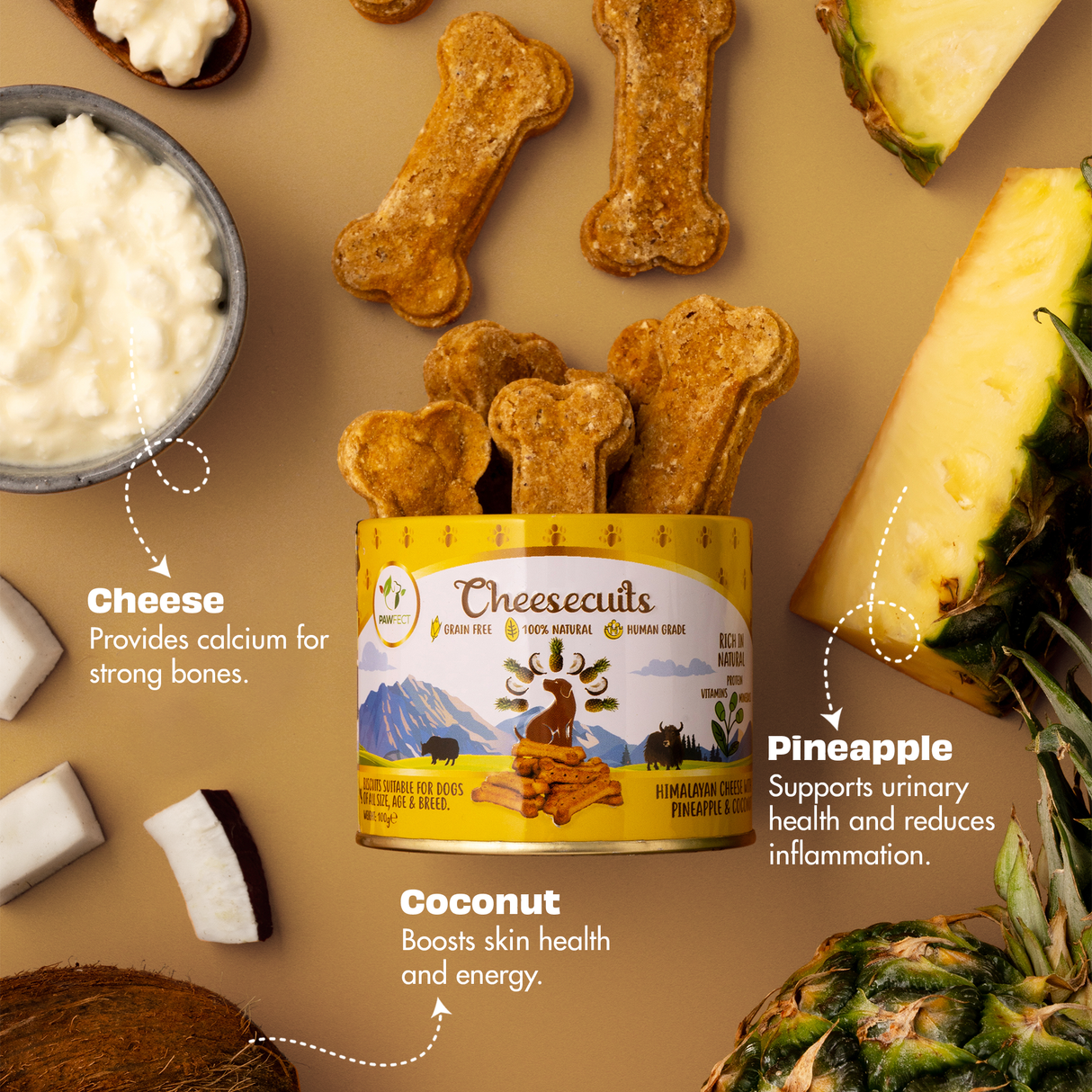 Pawfect Cheesy Dog Biscuits Pineapple & Coconut Cheesecuits 100g