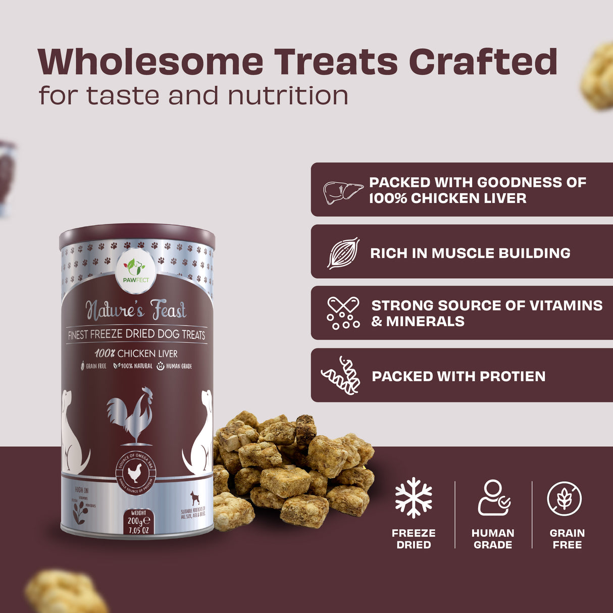 Pawfect Nature's Feast Freeze Dried Dog Treats Chicken Liver 200g