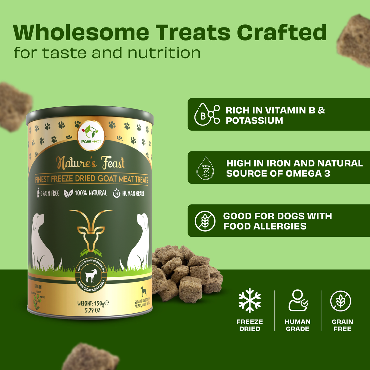 Pawfect Nature's Feast Freeze Dried Dog Treats Goat Meat 50g