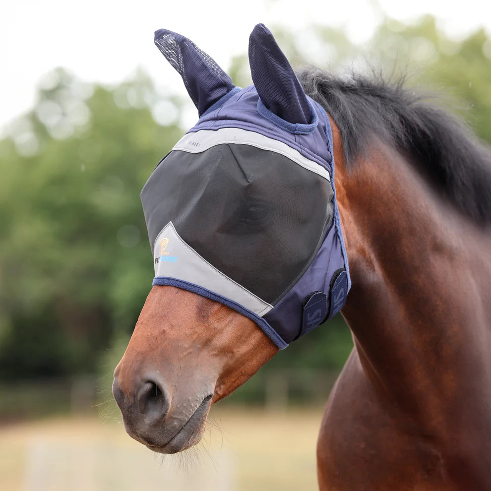 Shires Flyguard Pro Fine Mesh Fly Mask With Ears Navy