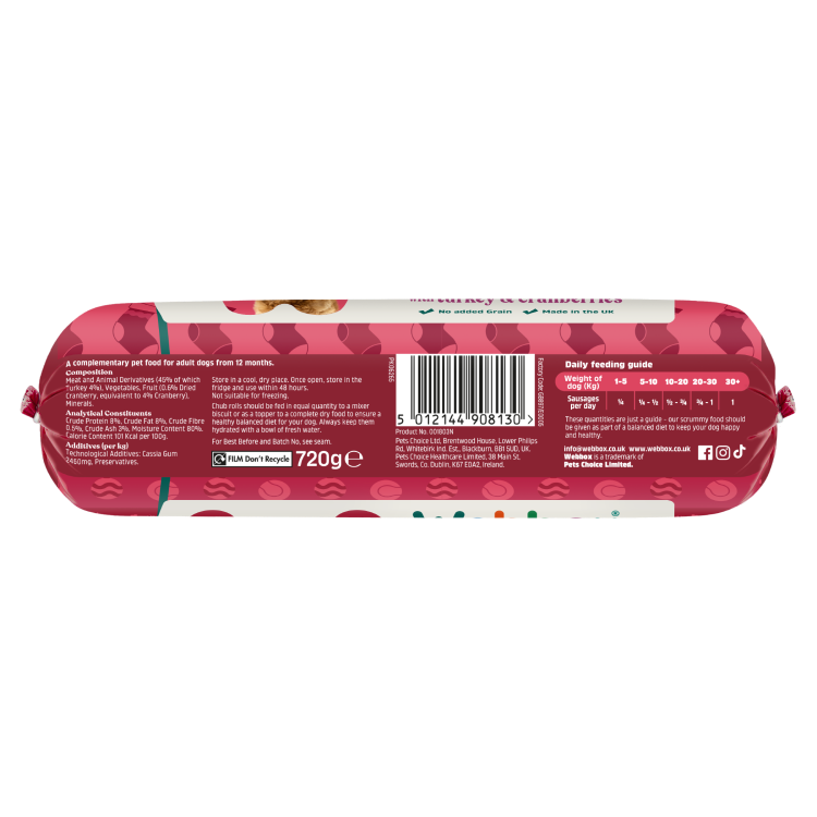 Webbox Christmas Turkey & Cranberry Chub Roll 15x720g