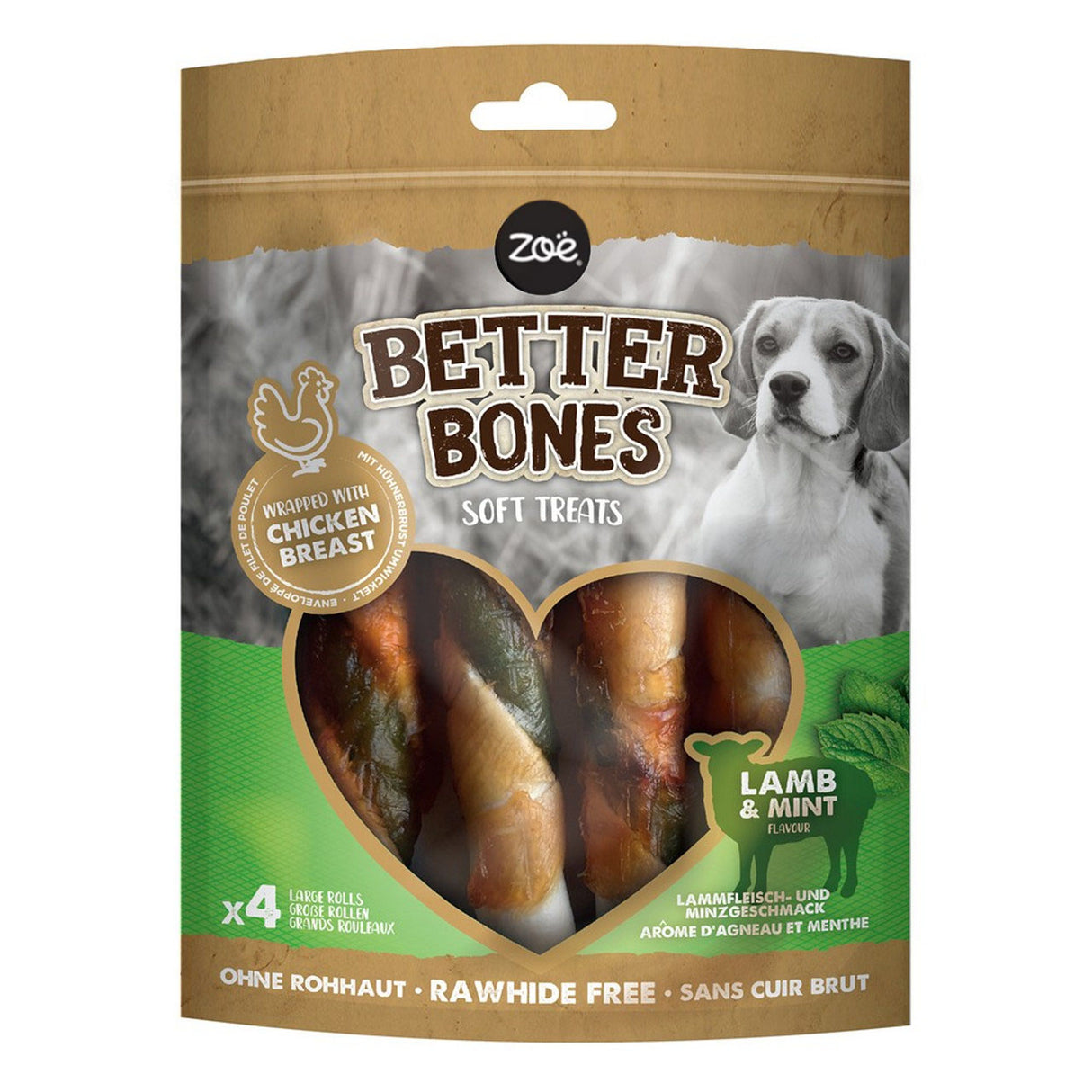 Zoe Better Bones Lamb & Mint Wrapped Large Rolls 4pk
