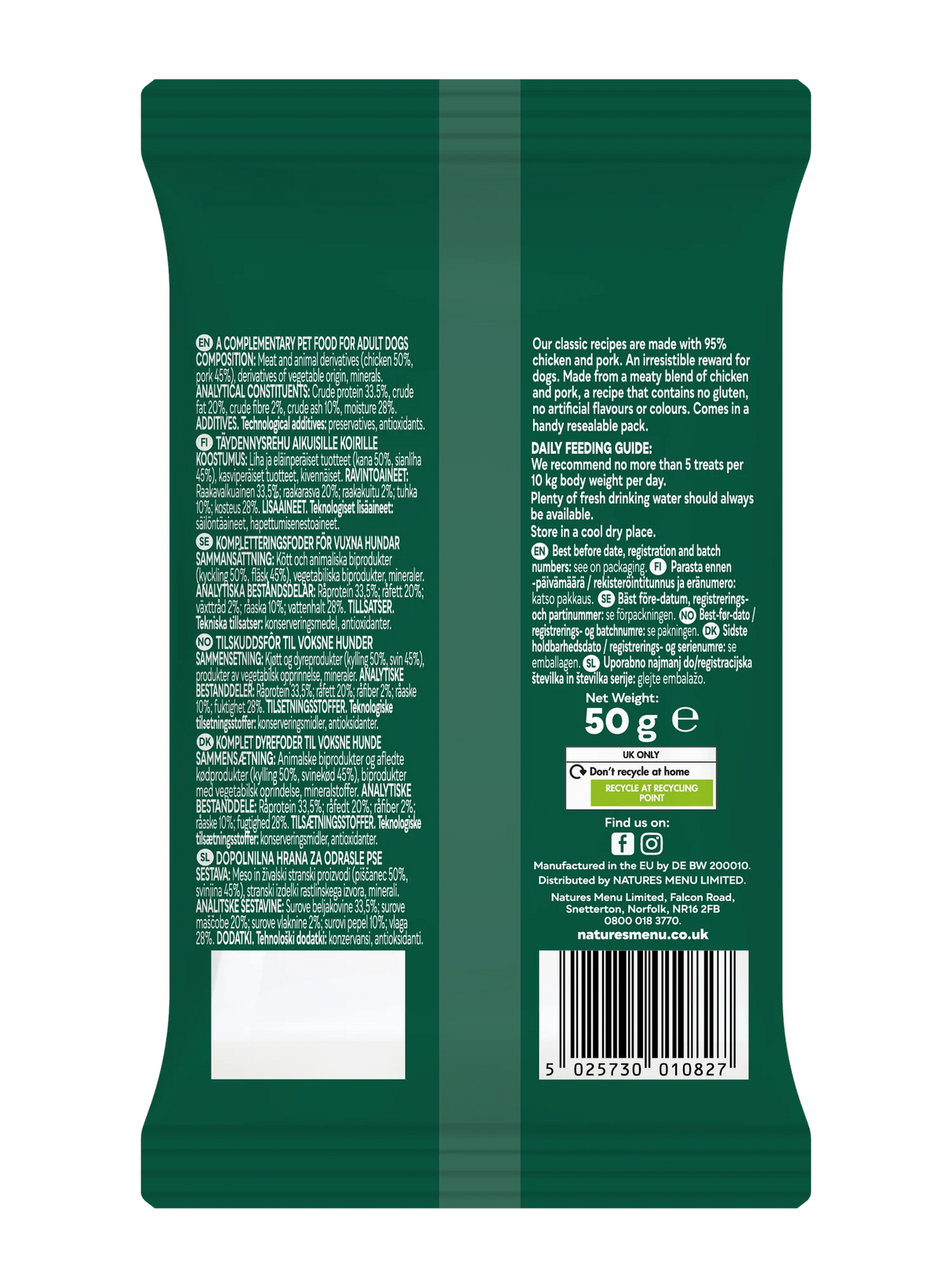 Natures Menu Dog - Meaty Treats Chicken & Pork 50g