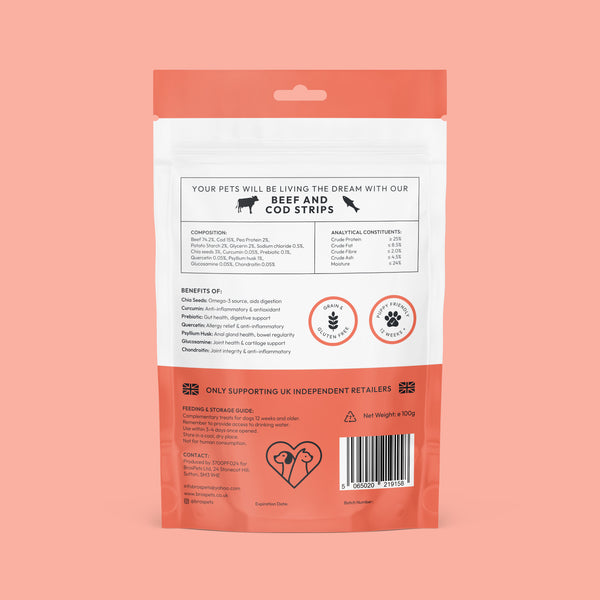 Bros Pets Beef & Cod Strips 100g
