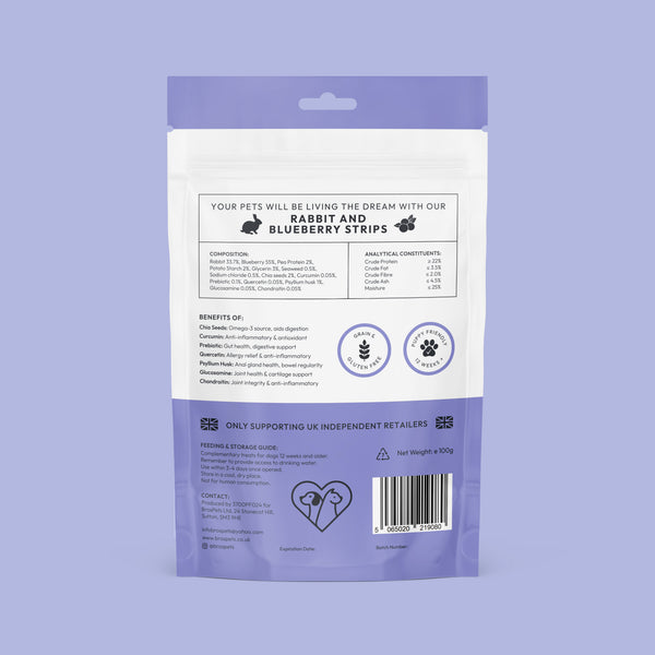 Bros Pets Rabbit & Blueberry Strips 100g