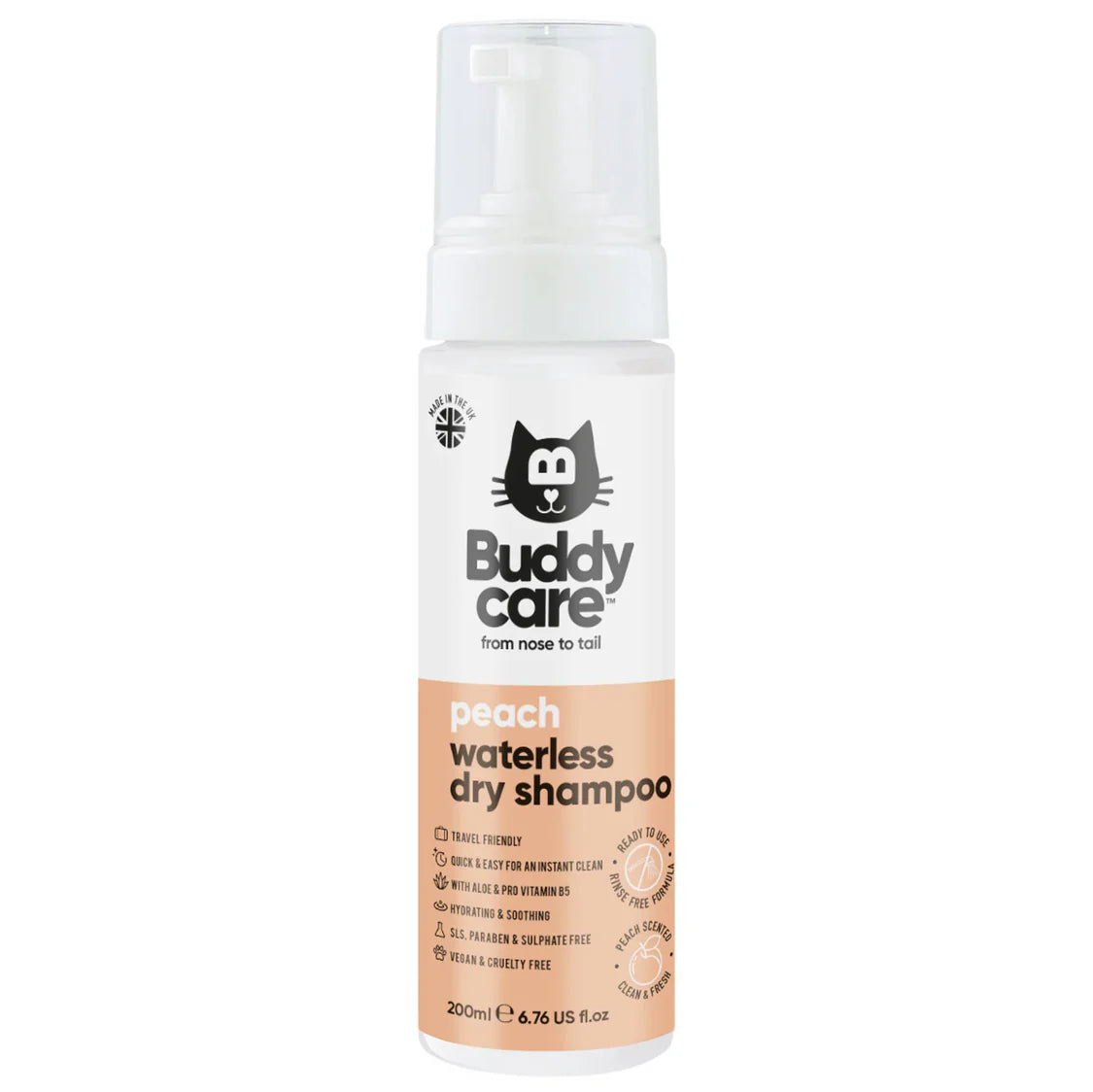 Buddy Care Cat Waterless Peach Dry Shampoo 200ml