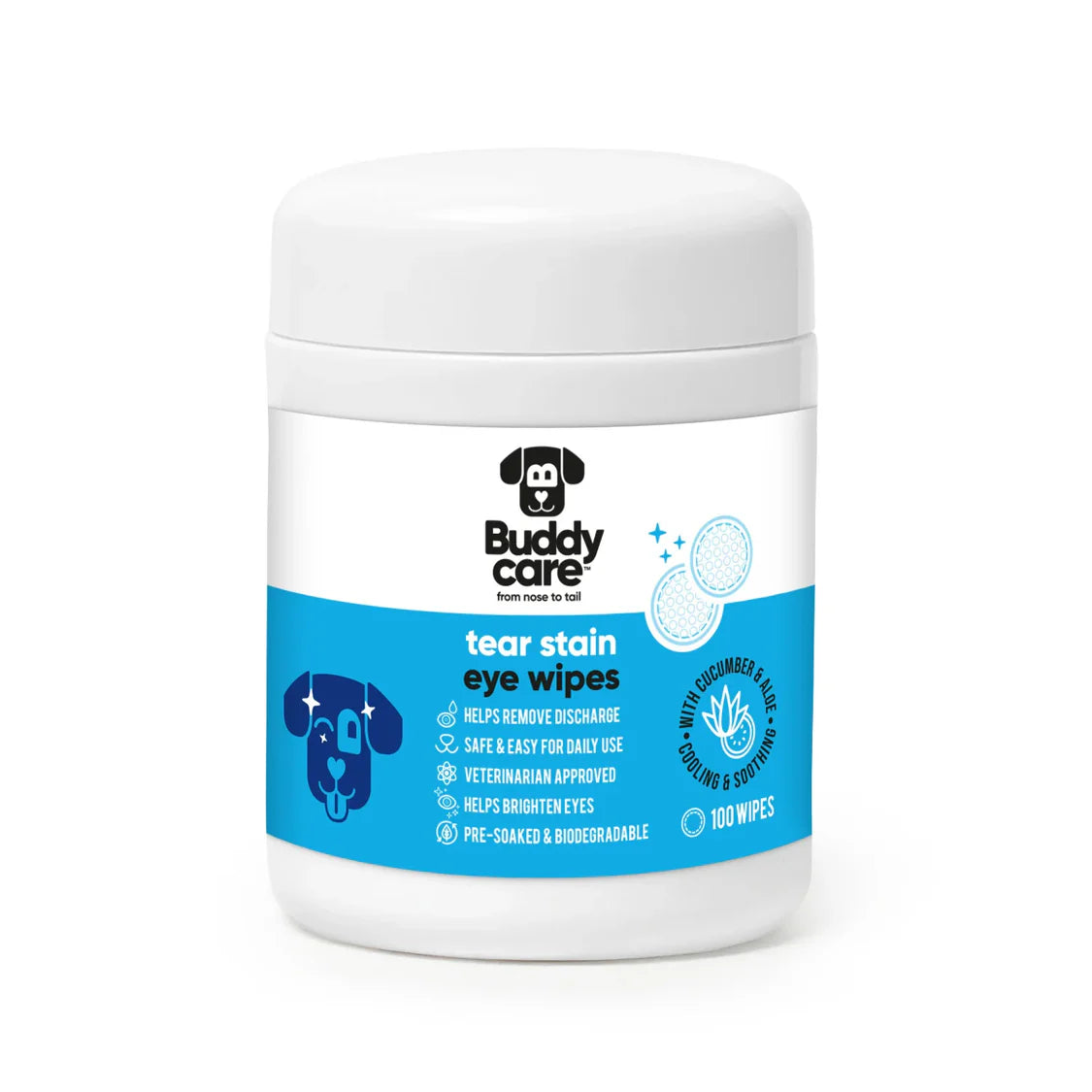 Buddy Care Dog Tear Stain Eye Wipes 100 Pack