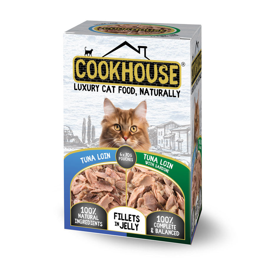 Cookhouse Cat Pouches In Jelly Tuna & Tuna with Sardine 6x70g