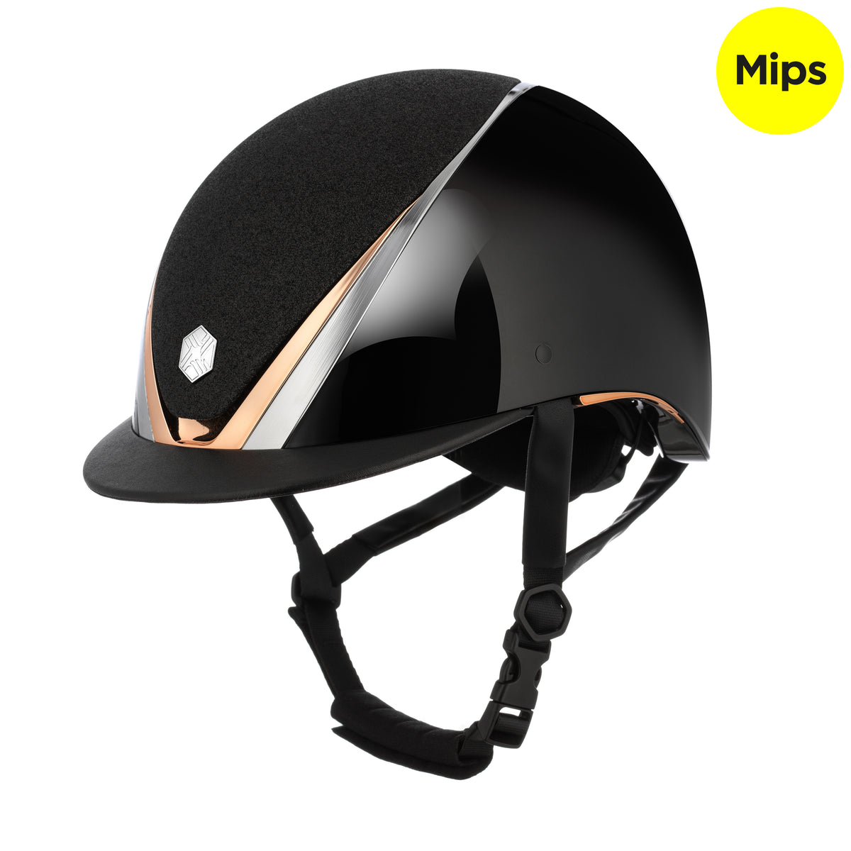 EQx by Charles Owen Hyda Mips Riding Helmet Standard Peak Black Gloss / Rose Gold Sparkly