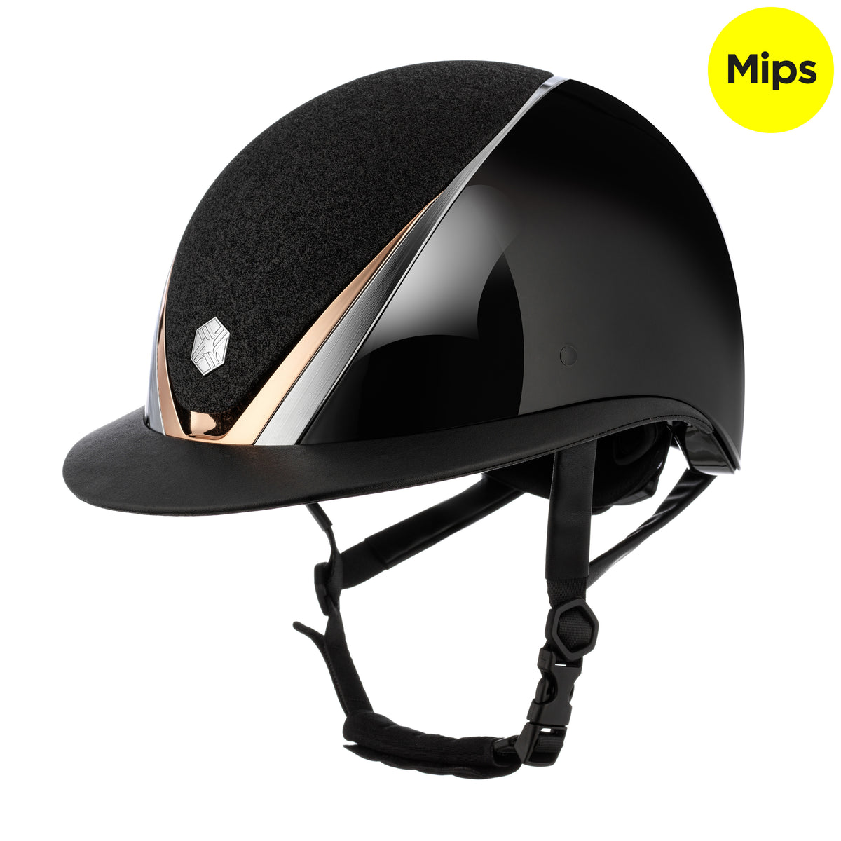 EQx by Charles Owen Hyda Mips Riding Helmet Wide Peak Black Gloss / Rose Gold Sparkly