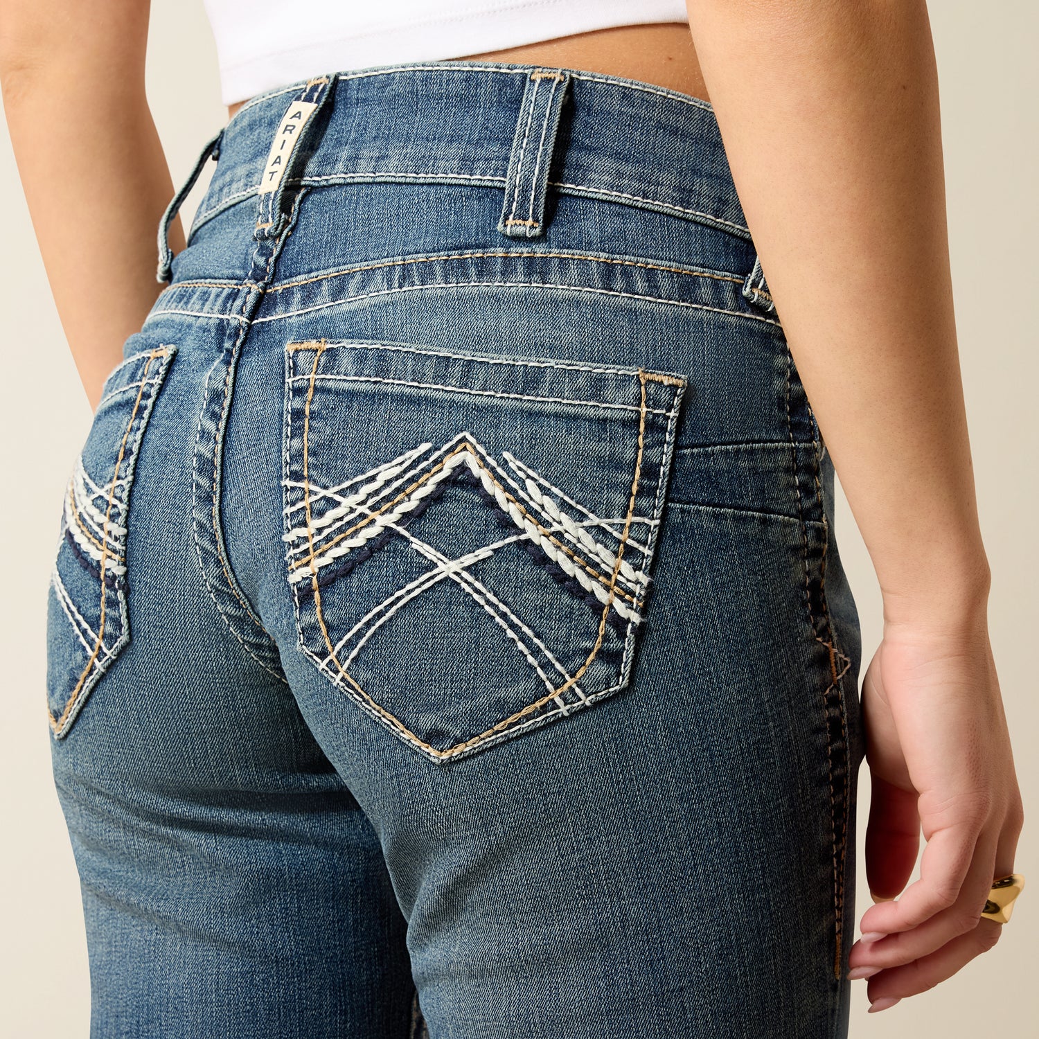 Ariat Womens R.E.A.L. Mid Rise Stretch Whipstitch Boot Cut Jean Rainstorm