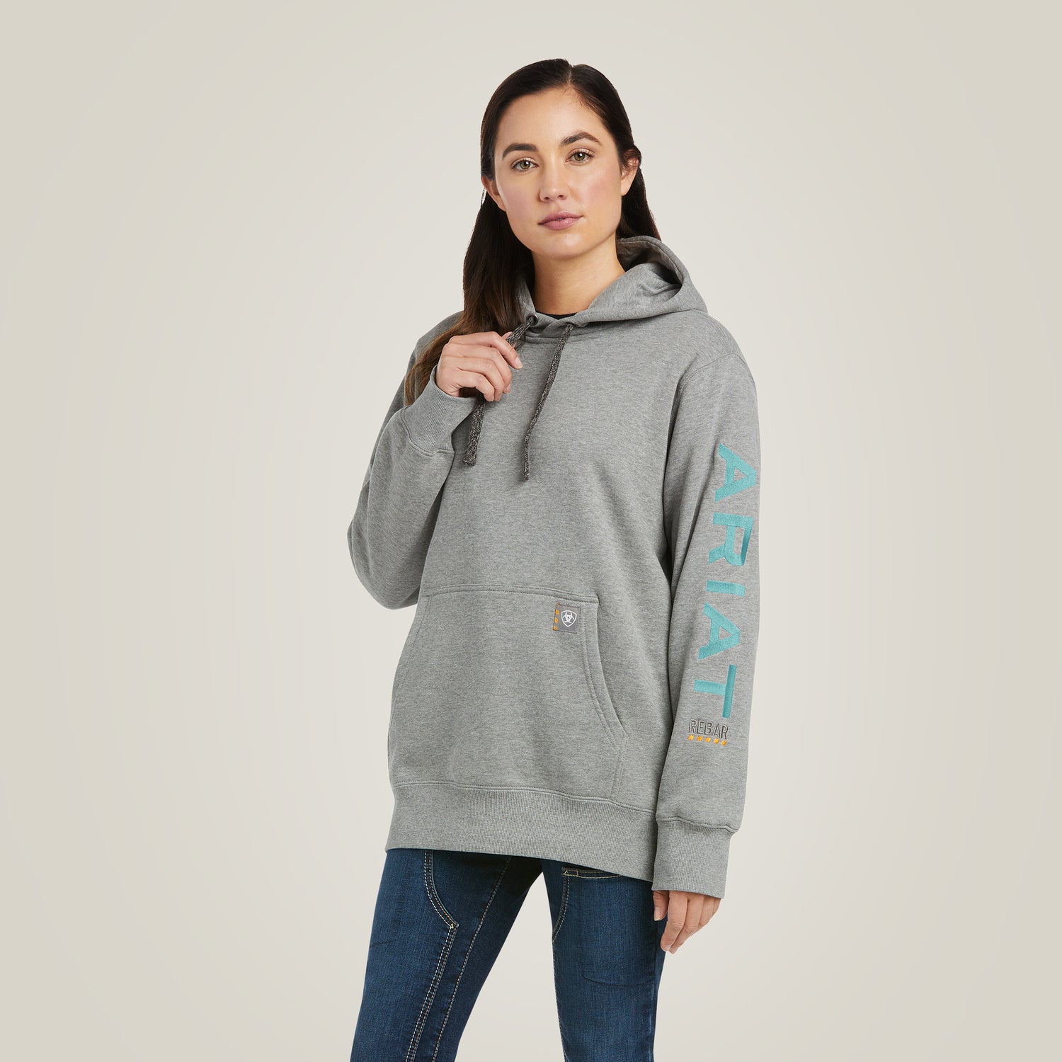 Ariat Womens Rebar Workman Graphic Hood Heather Grey