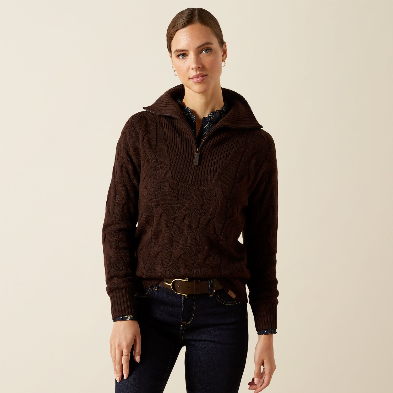 Ariat Womens Alamere 1/2 Zip Sweater Coffee Bean