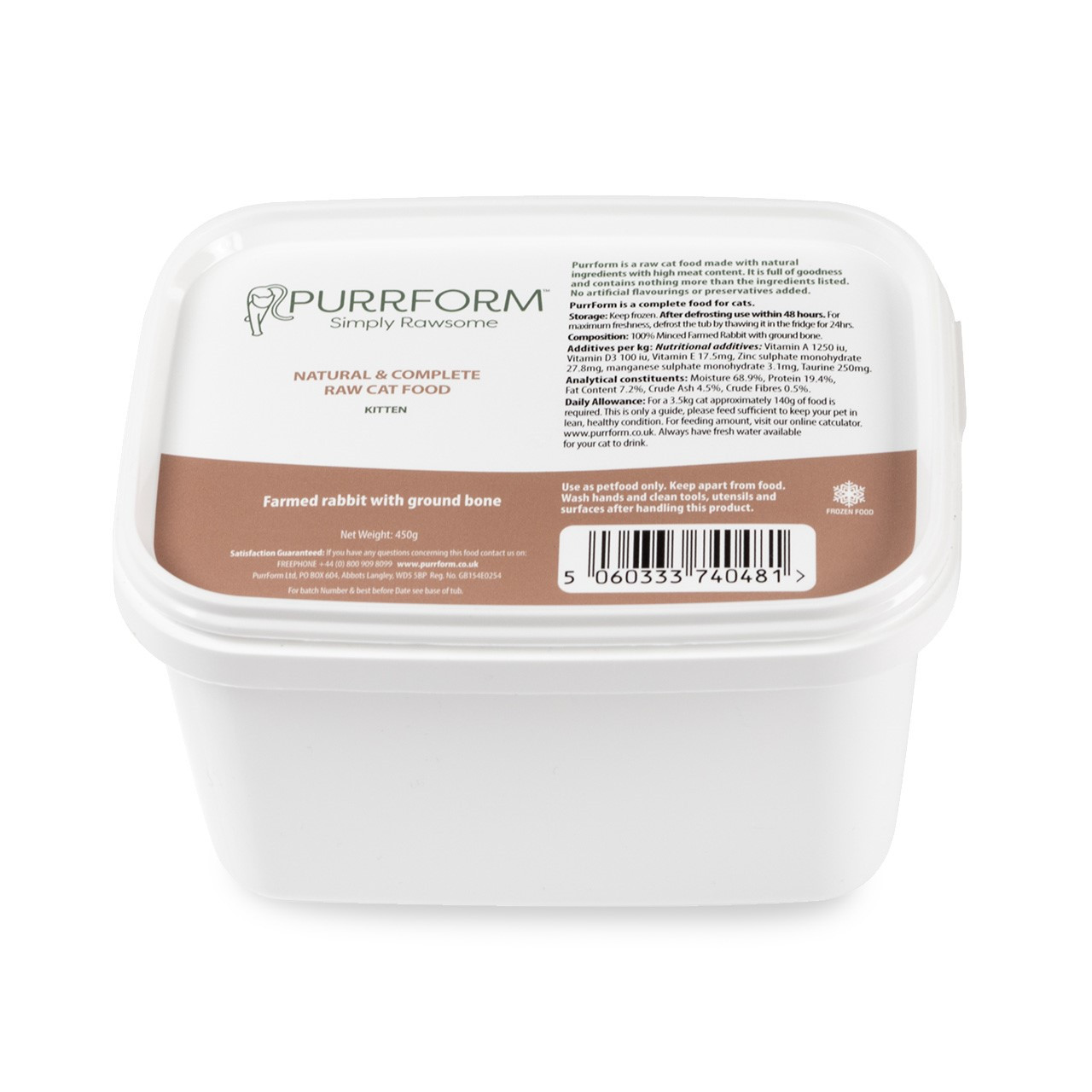 PurrForm Kitten Farmed Rabbit with Ground Bone 450g
