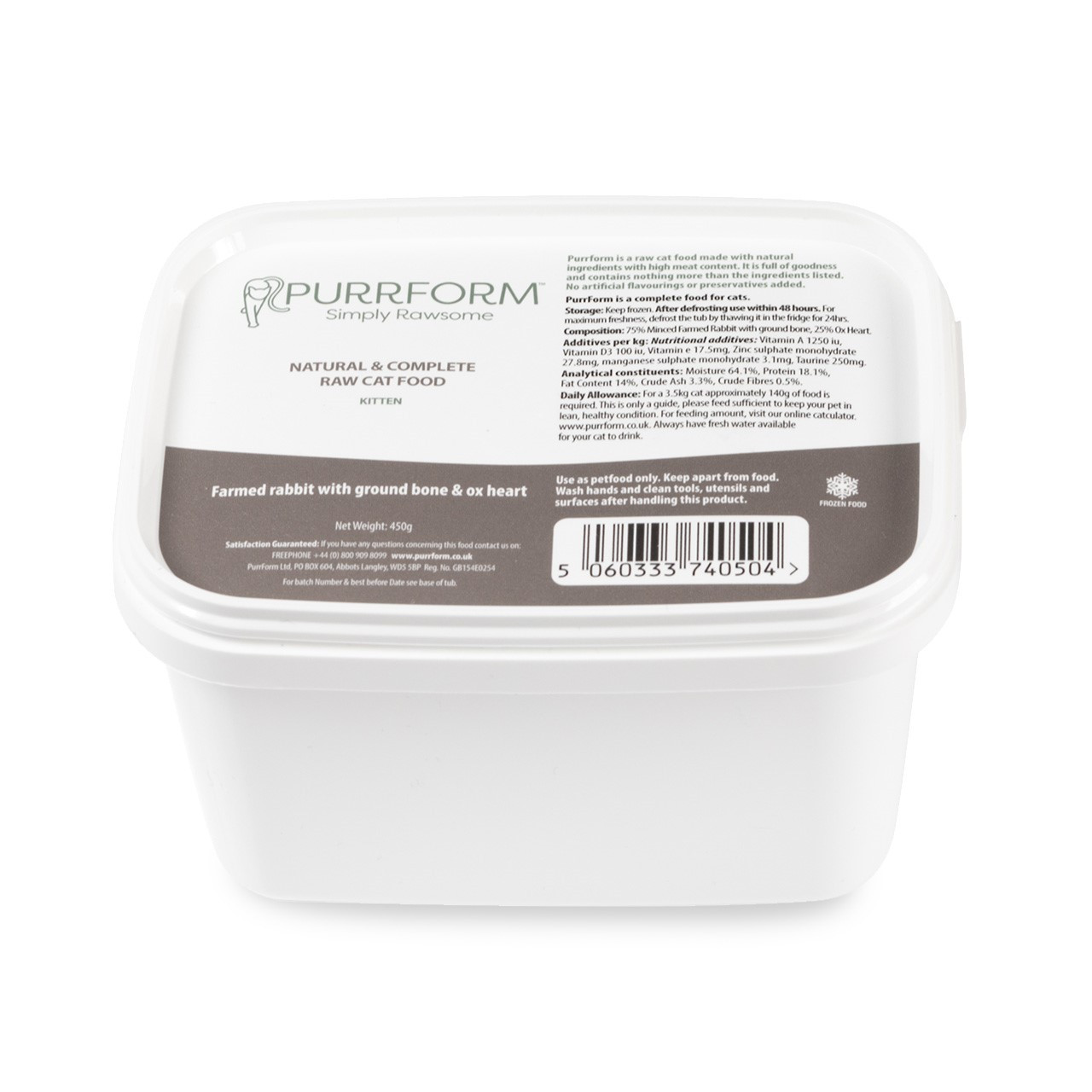PurrForm Kitten Farmed Rabbit with Ground Bone & Ox Heart 450g