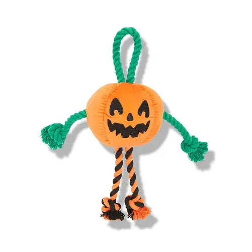 Happy Pet Halloween Pumpkin with Rope Dog Toy