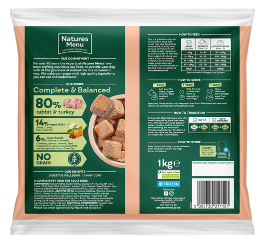 Natures Menu Dog - Complete & Balanced Nuggets 80/20 Rabbit & Turkey 1kg