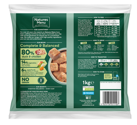 Natures Menu Dog - Complete & Balanced Nuggets 80/20 Duck & Chicken 1kg