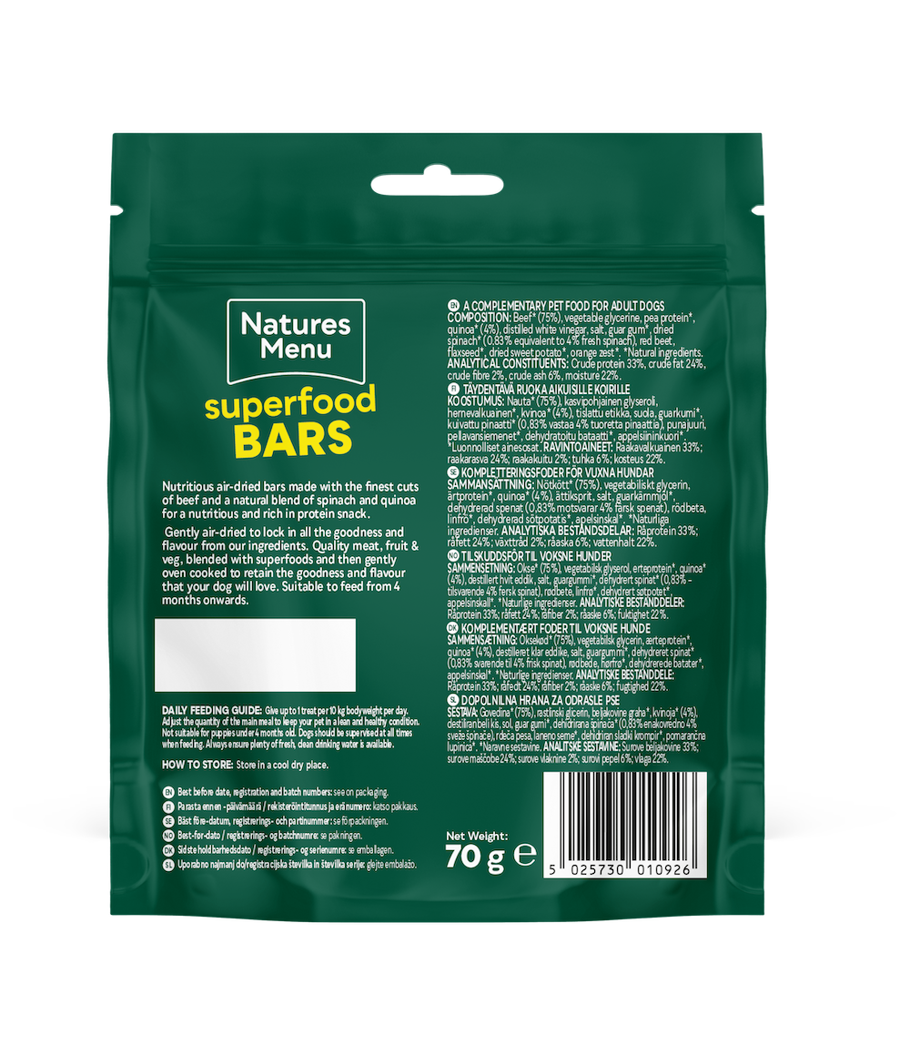 Natures Menu Dog - Superfood Bars Beef with Spinach & Quinoa 70g