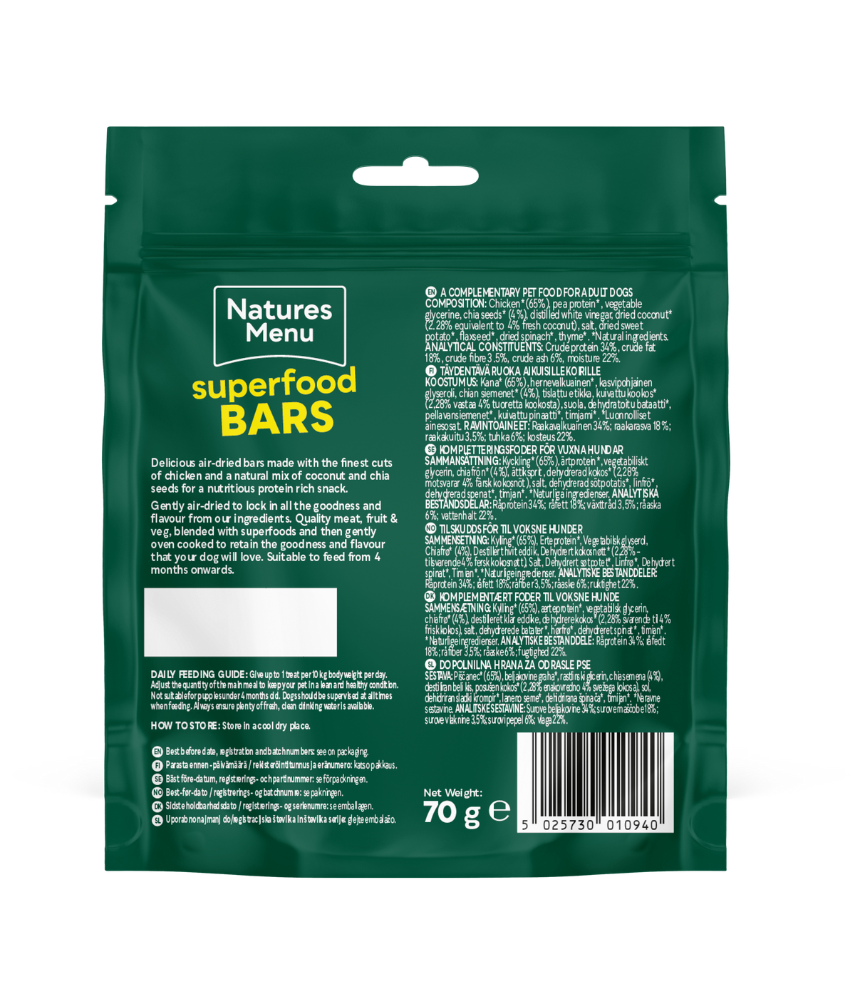 Natures Menu Dog - Superfood Bars Chicken with Coconut & Chai Seeds 70g