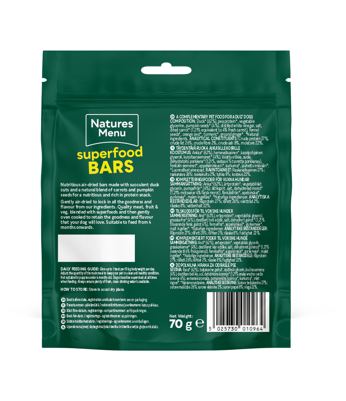 Natures Menu Dog - Superfood Bars Duck with Carrots & Pumpkin Seeds 70g