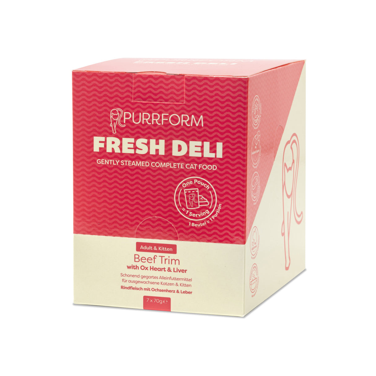 Purrform Fresh Deli Beef Trim with Ox Heart & Liver 7x70g