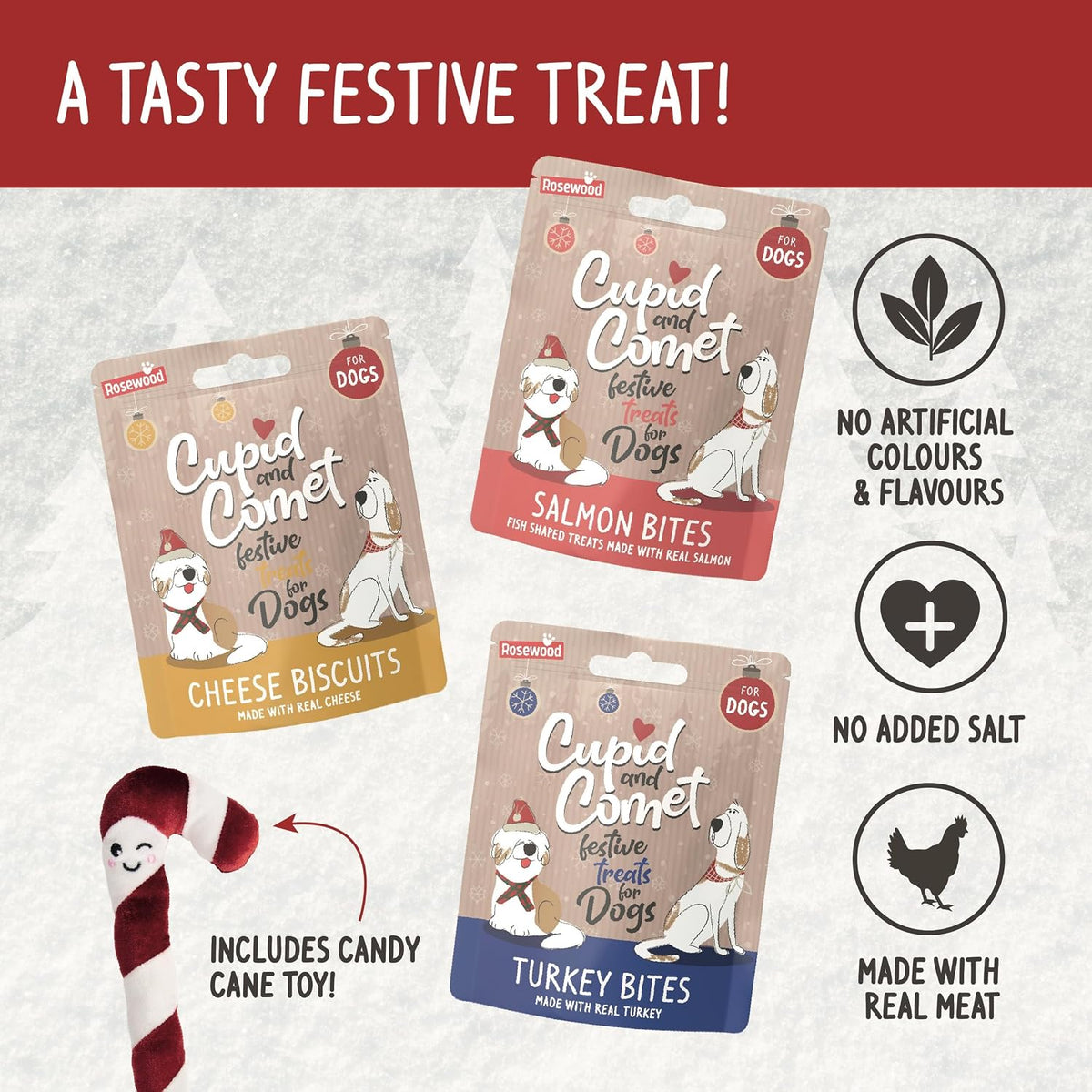 Rosewood Cupid & Comet Christmas Dinner Dog Stocking with Treats & Toy