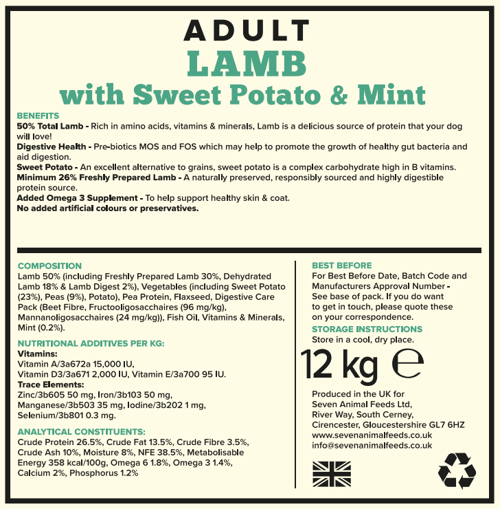 Seven Dog - Adult Lamb with Sweet Potato & Mint Grain Free 12kg