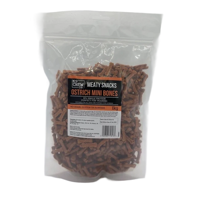 K9 Chew Co Meaty Snacks Training Treats Ostrich Mini Bones 1kg
