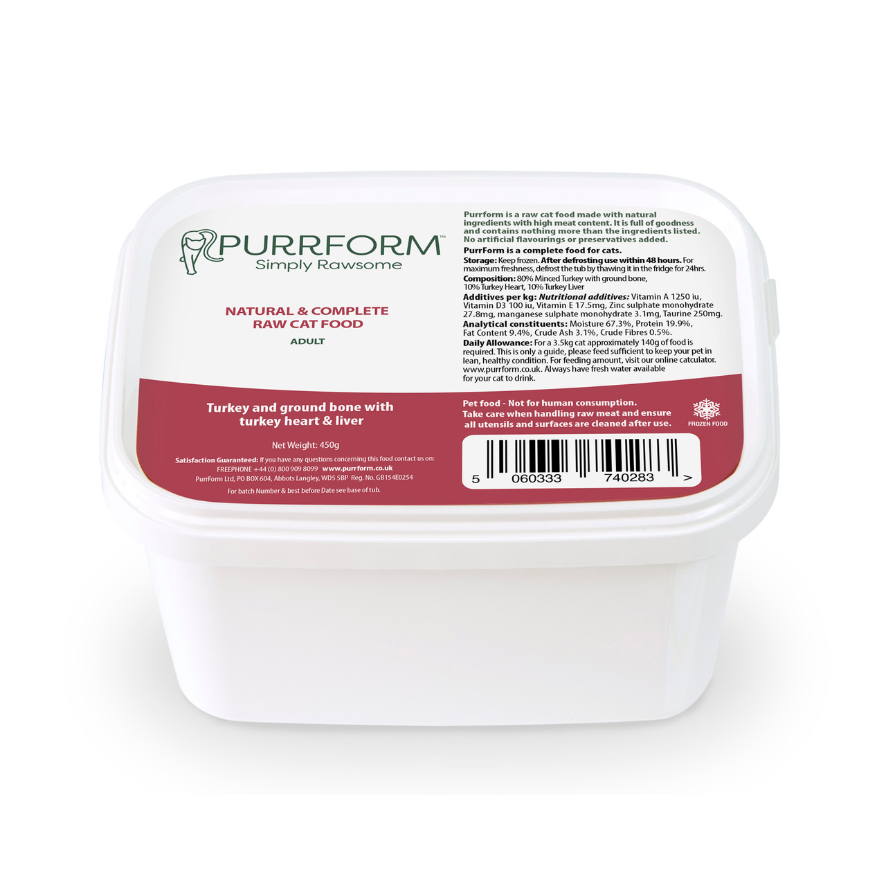 PurrForm Turkey & Ground Bone with Turkey Heart & Liver 450g