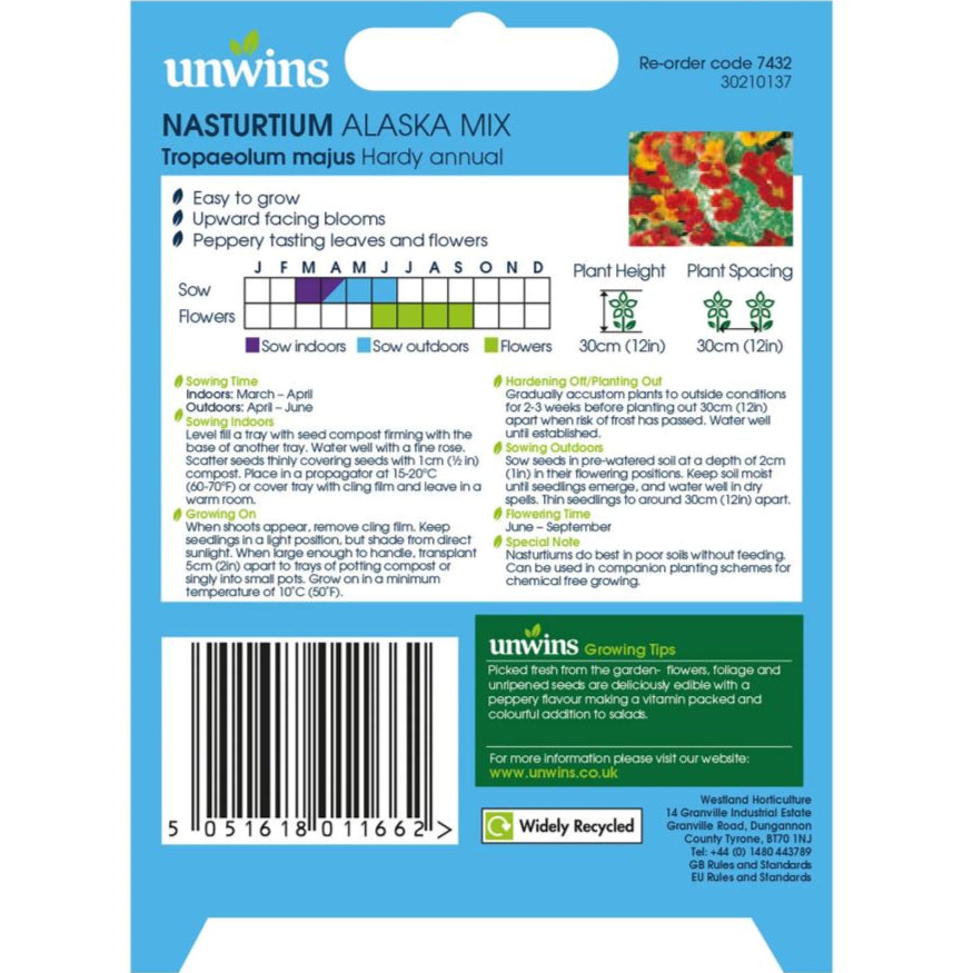 Unwins Nasturtium Alaska Mix