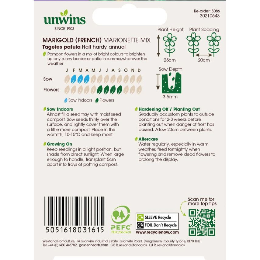 Unwins Marigold (French) Marionette Mix