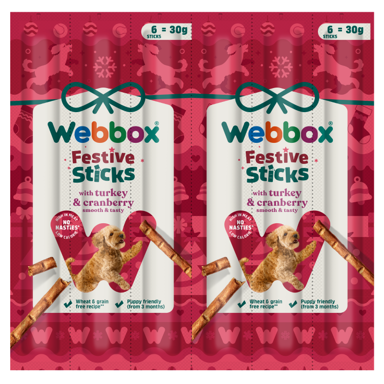 Webbox Festive Dog Sticks Turkey/Cranberry 6x30g