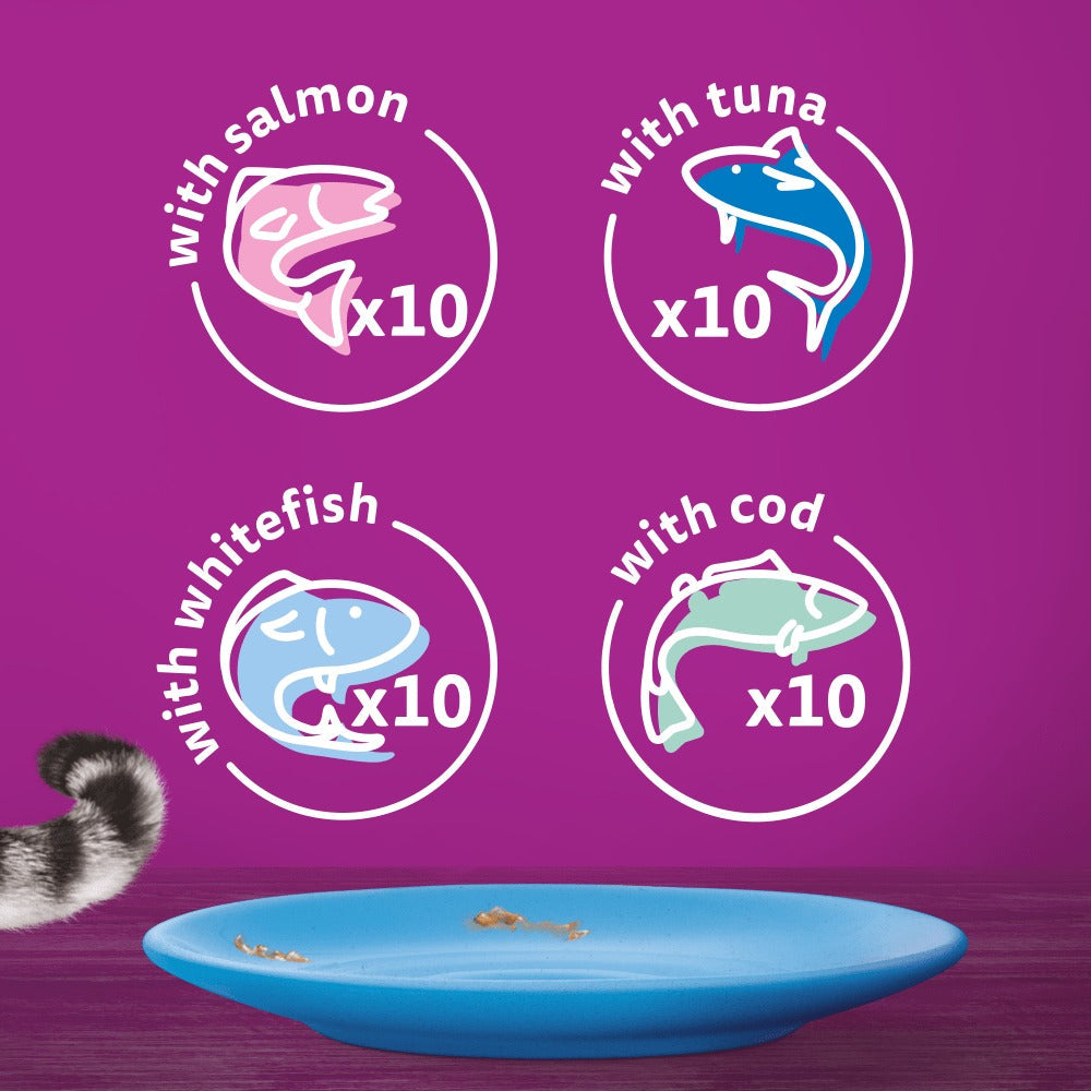 Whiskas 1+ Fish Favourites in Jelly Adult Wet Cat Food Pouches 40x85g