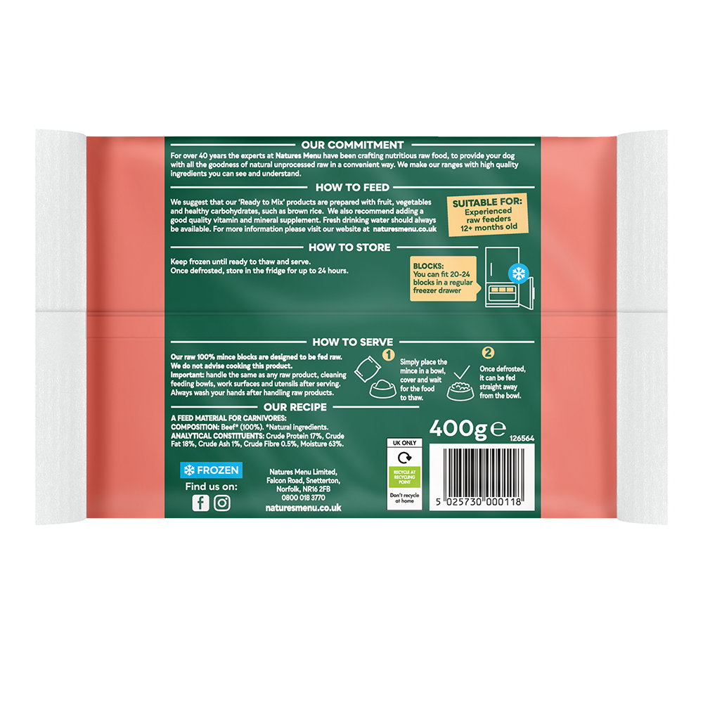 Natures Menu Dog - Frozen Just Mince Beef 400g