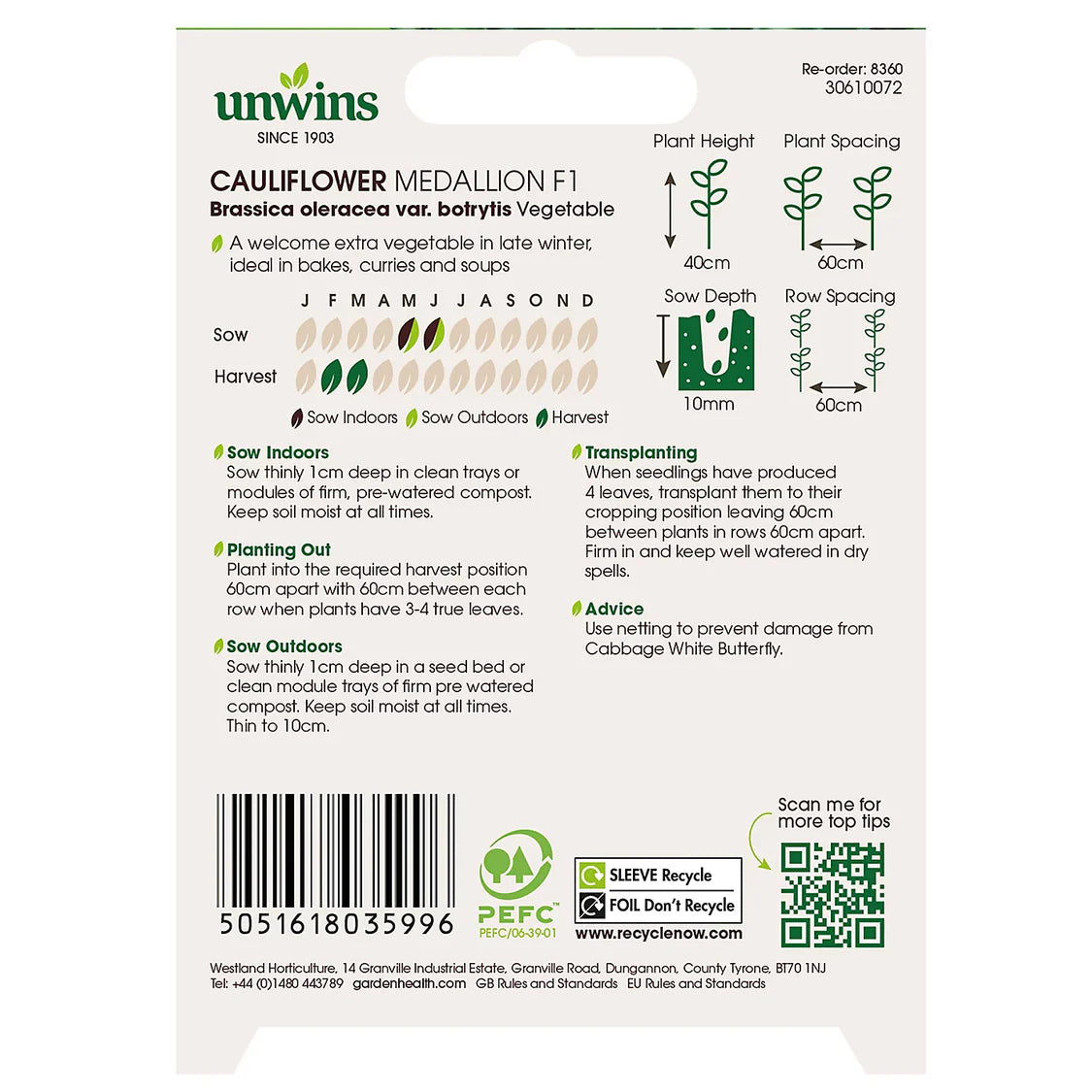 Unwins Cauliflower Medallion F1 (Organic)